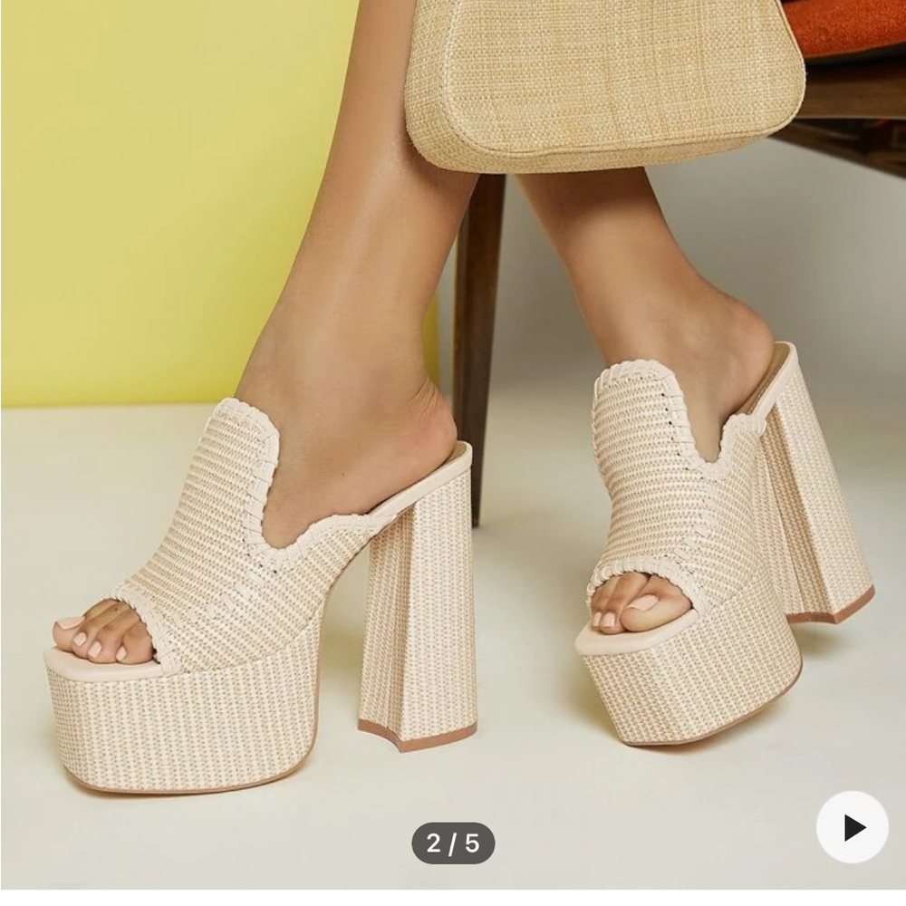 Women Braid Detail Chunky Heeled Mule Sandals, Vacation Summer Heeled Sandals